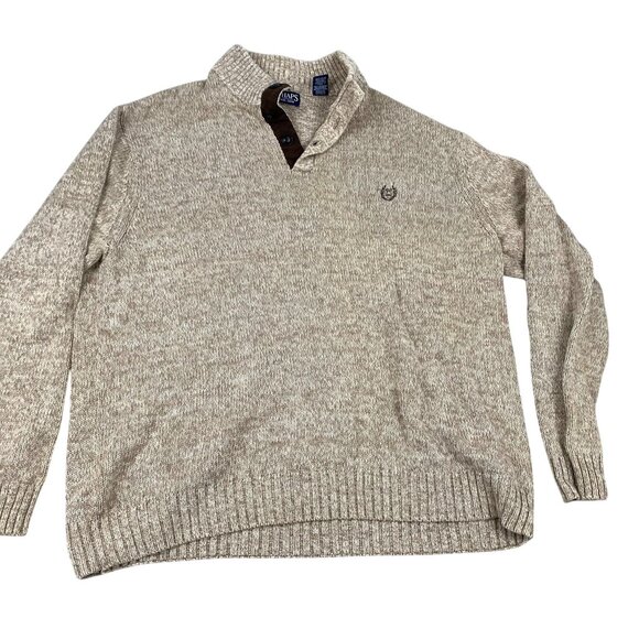 Chaps Men's Sweater XXL Tan 100% Cotton Knit  With Embroidered Chest Logo - Picture 1 of 13